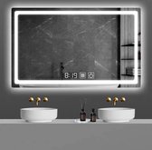 Melili spiegel -LED spiegel - smart LED spiegel-LED badkamerspiegel-Badkamerspiegel 60x80cm met LED verlichting-klok en temperatuur-wandspiegel-enkele touch schakelaar-anti condens-dimbare-Ontwasemen-horizontaal