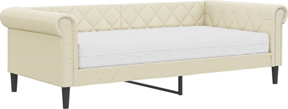 vidaXL Slaapbank - met - matras - 90x200 - cm - kunstleer - crèmekleurig