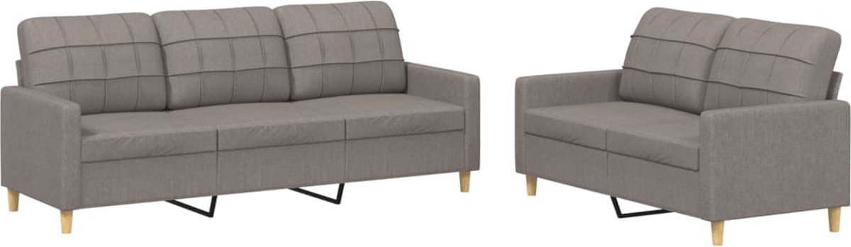 vidaXL - 2-delige - Loungeset - met - kussens - stof - taupe