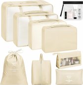 Kofferorganizerset, 9-delig, Packing Cubes Travel Organizer, pakzakken, set voor op reis, met transparante toilettas, kledingtassen voor koffer, beige