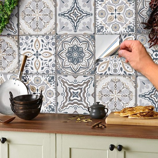24 stuks mozaïek vloerstickers muurtegel stickers voor 15x15cm tegels tegelstickers voor badkamer en keuken decoratie tegelfolie voor badkamer en keuken