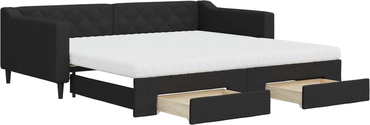 vidaXL Slaapbank - met - onderschuifbed - en - lades - 100x200 - cm - stof - zwart