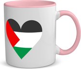 Akyol - palestina vlag hart vorm koffiemok - theemok - roze - Palestina - mensen die liefde willen geven aan palestina - degene die van palestina houden - supporten - oorlog - verjaardagscadeautje - gift - geschenk - kado - 350 ML inhoud