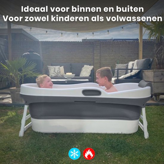 HelloBath® Opvouwbaar bad - XL James (Comfort) - Donker Grijs - 148 cm lang - Inklapbaar bad - Zitbad voor volwassenen - Bath Bucket - Extra: Luxe Badkussen, Deksels, Badlamp & Opbergtas