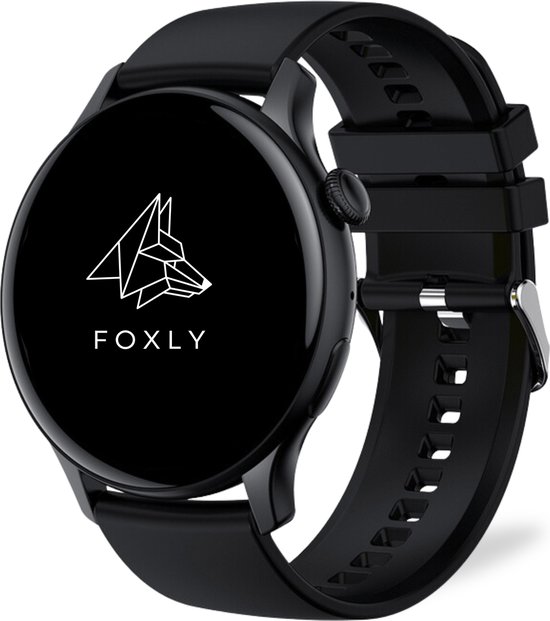 FOXLY® Amoled Smartwatch 46mm - Smartwatch Heren - Smartwatch Dames – HD - Stappenteller - Kcal Teller - Slaapmeter - Hartslagmeter - Saturatiemeter - iOS en Android - Zwart