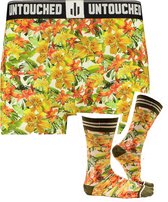 2pack Untouched Tropical Flower boxershort heren + Socks - 43-46 - L - Grappige cadeaus - Vaderdag cadeautje voor hem - Heren geschenkset - Heren cadeautips
