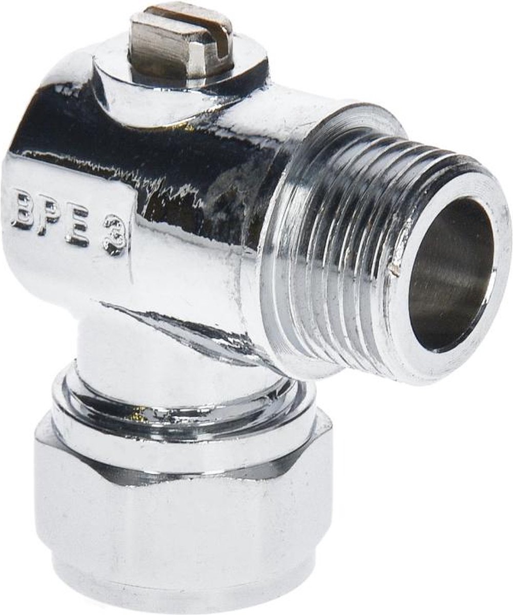 Sanivesk kogelstopkraan haaks knel metaal, plastic 12mmx3/8"