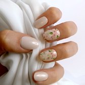 SD Press on Nails - B149 - Plaknagels met nagellijm - XS Almond Kunstnagels - Nude met bloemen - Set 20 Kunstnagels handgemaakt van gellak