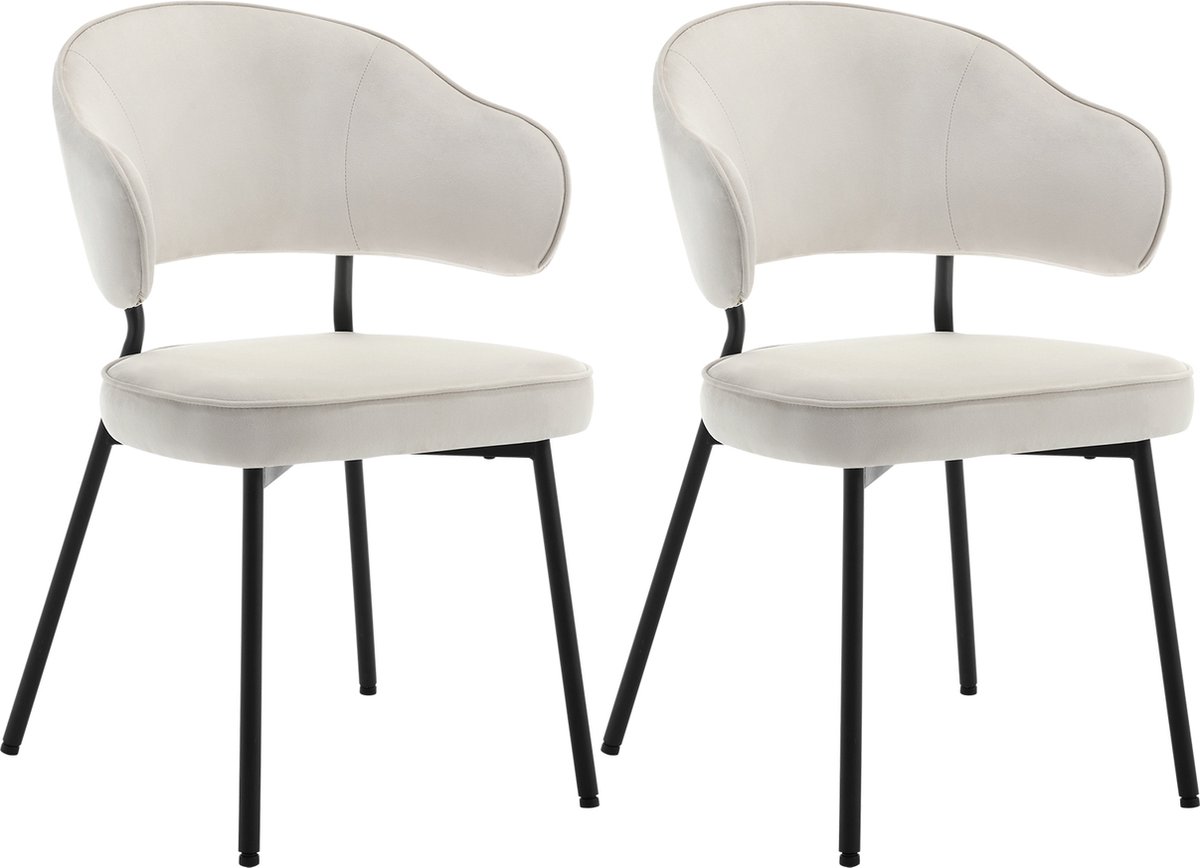 BukkitBow - Gestoffeerde Eetkamerstoelen - met Ronde Armleuning - Set van 2 Stuks (48CM Hoog) - Crème / Wit