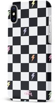 xoxo Wildhearts Thunderstruck - Single Layer - Hard Case geschikt voor iPhone X / Xs hoesje - Bliksem hoesje - Dames hoesje geschikt voor iPhone X / Xs hoesje - Case geschikt voor iPhone X / Xs hoesje - beschermhoes - geblokt - zwart / wit