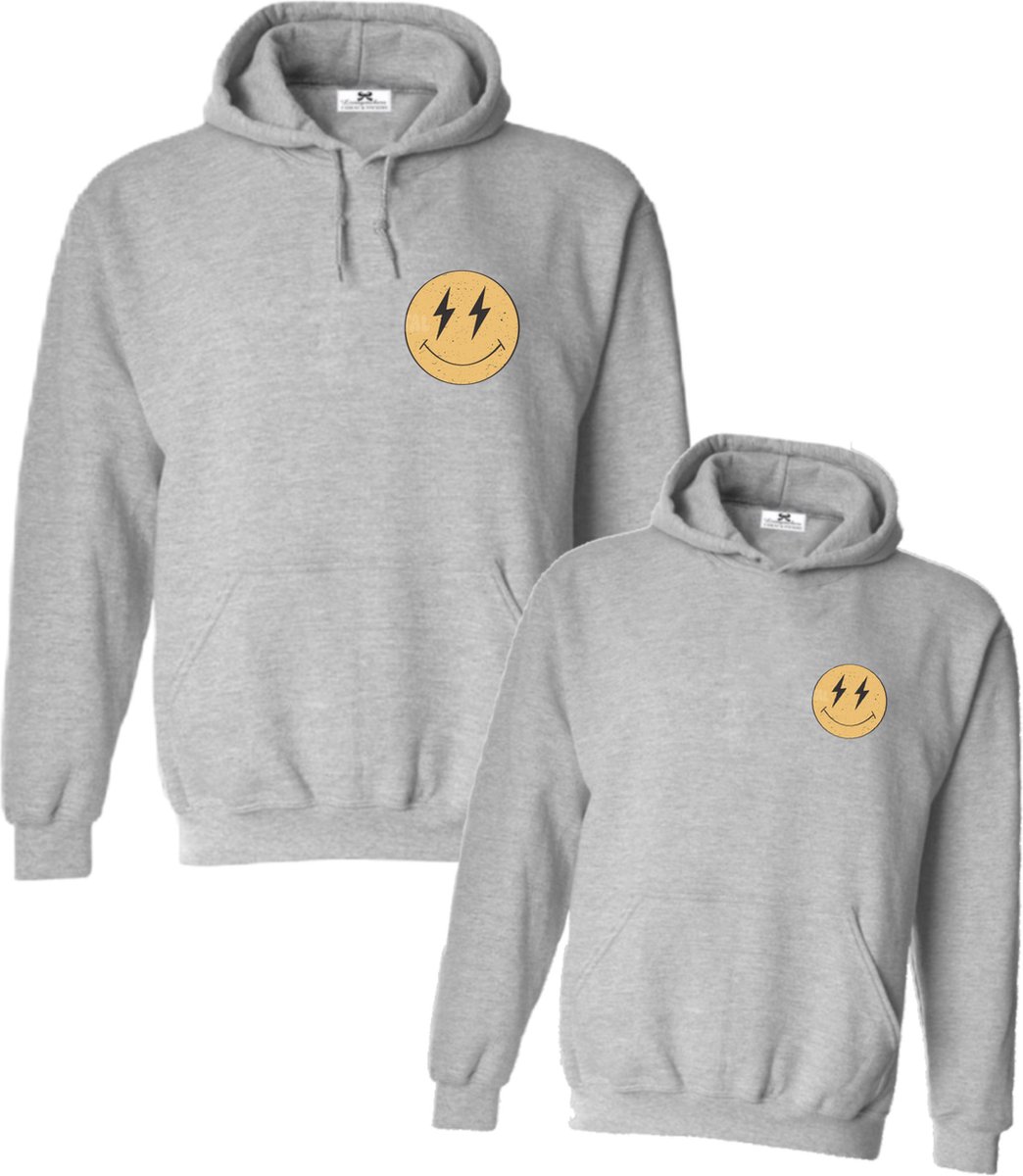 Matching set 2 hoodies voor vader en zoon-Big man Little man met smiley-Heren Maat XXL Kind Maat 98/104