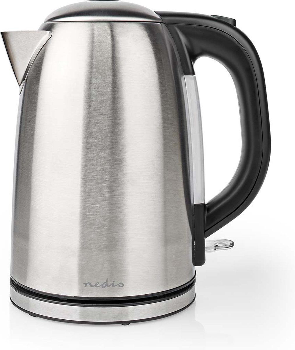 Nedis Waterkoker - 1.7 l - Roestvrij Staal - Zilver / Zwart - 360 graden draaibaar - Verborgen verwarmingselement - Strix-controller - Droogkookbeveiliging