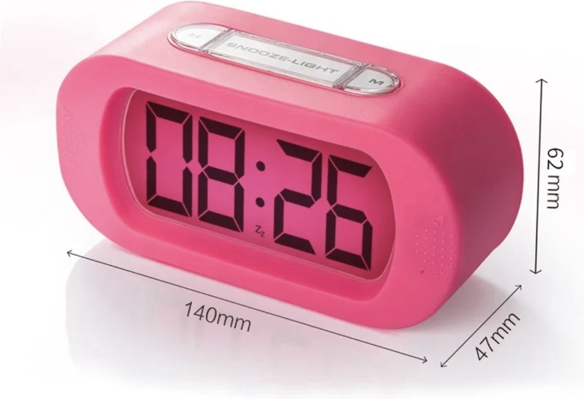 Digitale Wekker Klok - 12 uurs - Makkelijk Instelbaar Alarm met Snooze en licht Functie - AM/PM - Kinderwekker Reiswekker - Digitale LED Klok/Wekker - Trendy Wekker Met Snooze functie - Stevige Alarmklok - Roze — cadeau in Elektronica - foto 6