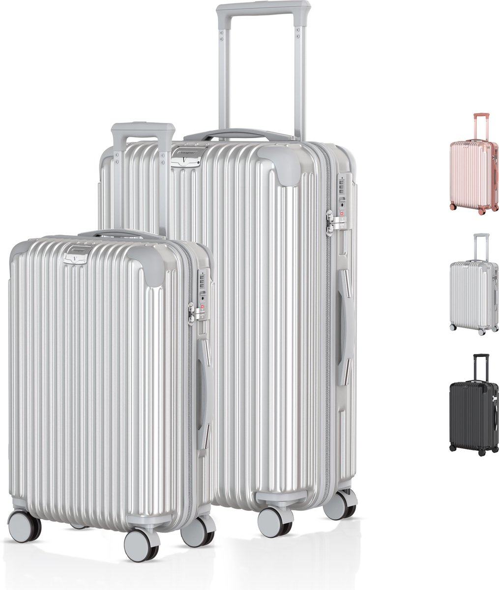 Voyagoux® - Reiskoffer set S/L - Koffers - 2 delig - Reiskoffer met wielen - Zilver - TSA Slot