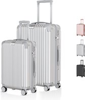 Voyagoux® - Set de valises de voyage S/L - Valises - 2 pièces - Valise de voyage à roulettes - Argent - Serrure TSA