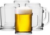 TREND FOR HOME Bierpullenset, 500 ml, set van 6 bierglazen, glazen mokken met handig handvat, pintglazen, biertankard, transparant, verdikt glas, vaatwasmachinebestendig, collectie ULF