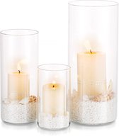 Kandelaar glas set kandelaar glazen cilinder: modern windlicht voor stompkaarsen theelicht pampasgras vazen bruiloft tafeldecoratie glazen vaas cilinder decoratie woonkamer eettafel (S+M+L, 1 set)