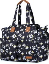 Bol.com Luiertas voor baby's groot met aankleedkussen voor op reis gele witte bloemen aanbieding