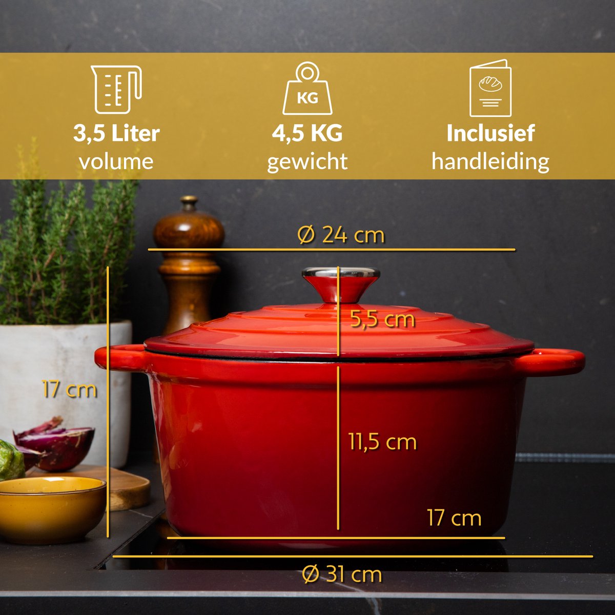 Chefarone Casserole en fonte pour cuire le pain 24 cm – 3,5 l