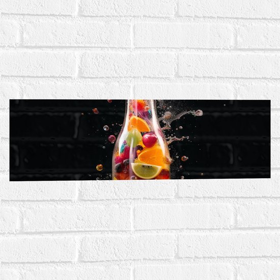 Muursticker - Fles - Eten - Fruit - Spetters - Kleuren - 60x20 cm Foto op Muursticker