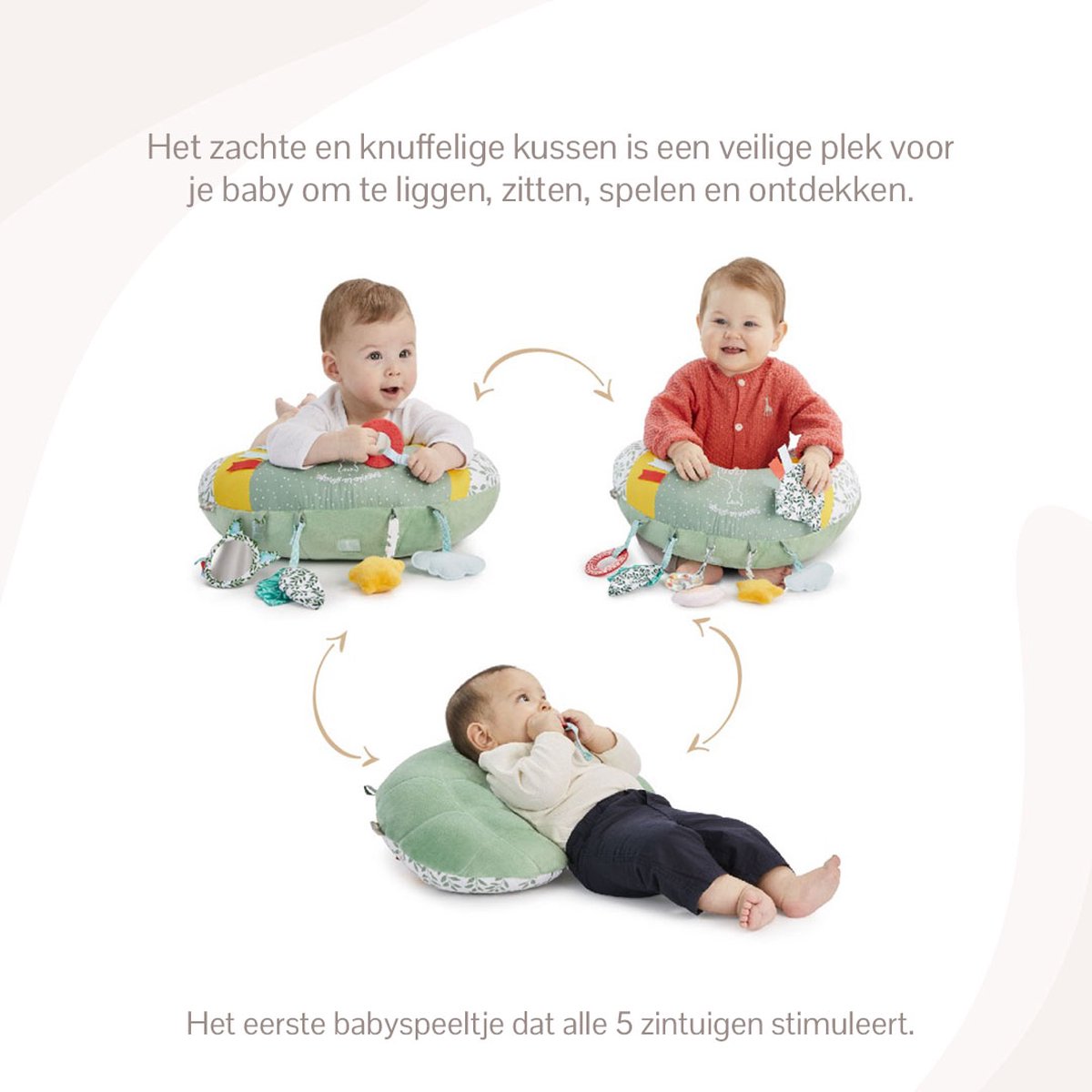 Sophie de giraf Cosy Play Speelkussen - Tummy time - Activiteitenkussen - Baby speelgoed - Kraamcadeau - Babyshower cadeau - Vanaf 0 maanden - 45 x 13 x 35 cm - Groen/Geel/Wit — afbeelding 4