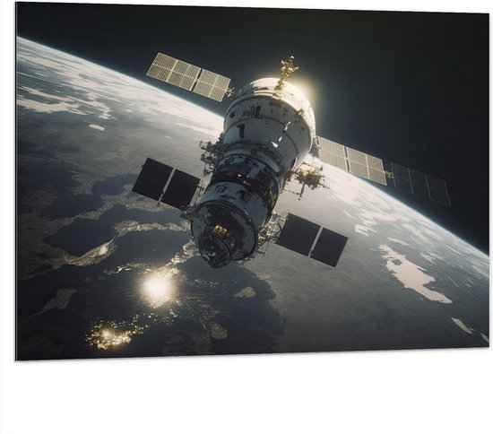 Dibond - Planeet - Sateliet - Aarde - 100x75 cm Foto op Aluminium (Wanddecoratie van metaal)