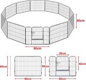 Parc pour chiens en métal, 80 cm x 60 cm, haut, pour chiots, intérieur et extérieur, pliable, 12 panneaux