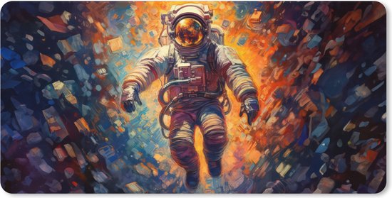 Muismat XXL 80x40 cm - Bureau onderlegger - Bureau mat Astronaut - Neon - Oranje - Ruimte - Bureaumat - Gaming mousepad xl - Bureaulegger groot - Computer deskmat - Geschikt voor Gaming Muis en Gaming PC set-up