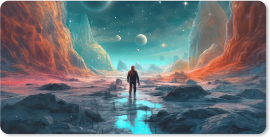 Muismat XXL 120x60 cm - Bureau onderlegger - Bureau mat Bergen - Ruimte - Planeten - Astronaut - Bureaumat - Gaming mousepad xl - Bureaulegger groot - Computer deskmat - Geschikt voor Gaming Muis en Gaming PC set-up