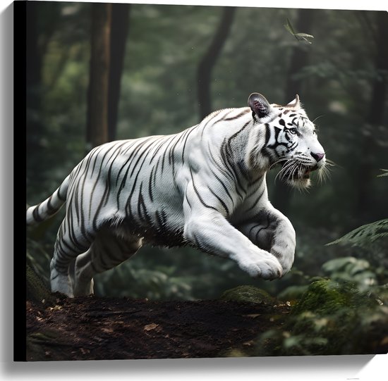 Canvas - Tijger- Wit - Zwart - Bos - 60x60 cm Foto op Canvas Schilderij (Wanddecoratie op Canvas)