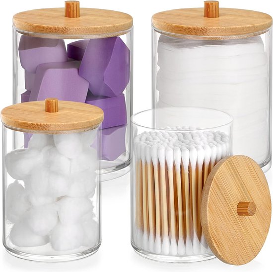 Paquet de 4 cotons-tiges boîte en bambou acrylique coton avec couvercle  support de
