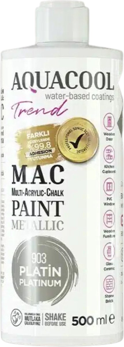 Aquacool Trend Metallic Platinum - Keukenkasten verf - Tegelverf - Metaalverf - Radiator verf - Aanrechtblad verf - Glasverf - Porseleinverf
