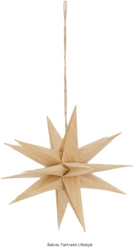 Balivie - Kerstster - Kerstdecoratie - Hanger ster papier - 20x20x20cm - Naturel