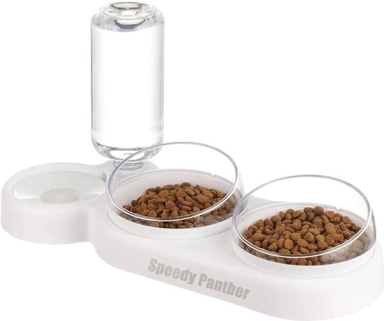 3-in-1 Kattenbakset Met Kantelbare Voerbak (15°) En Automatische Drinkfles – Voor Nat En Droog Voer, Klein & Middelgroot