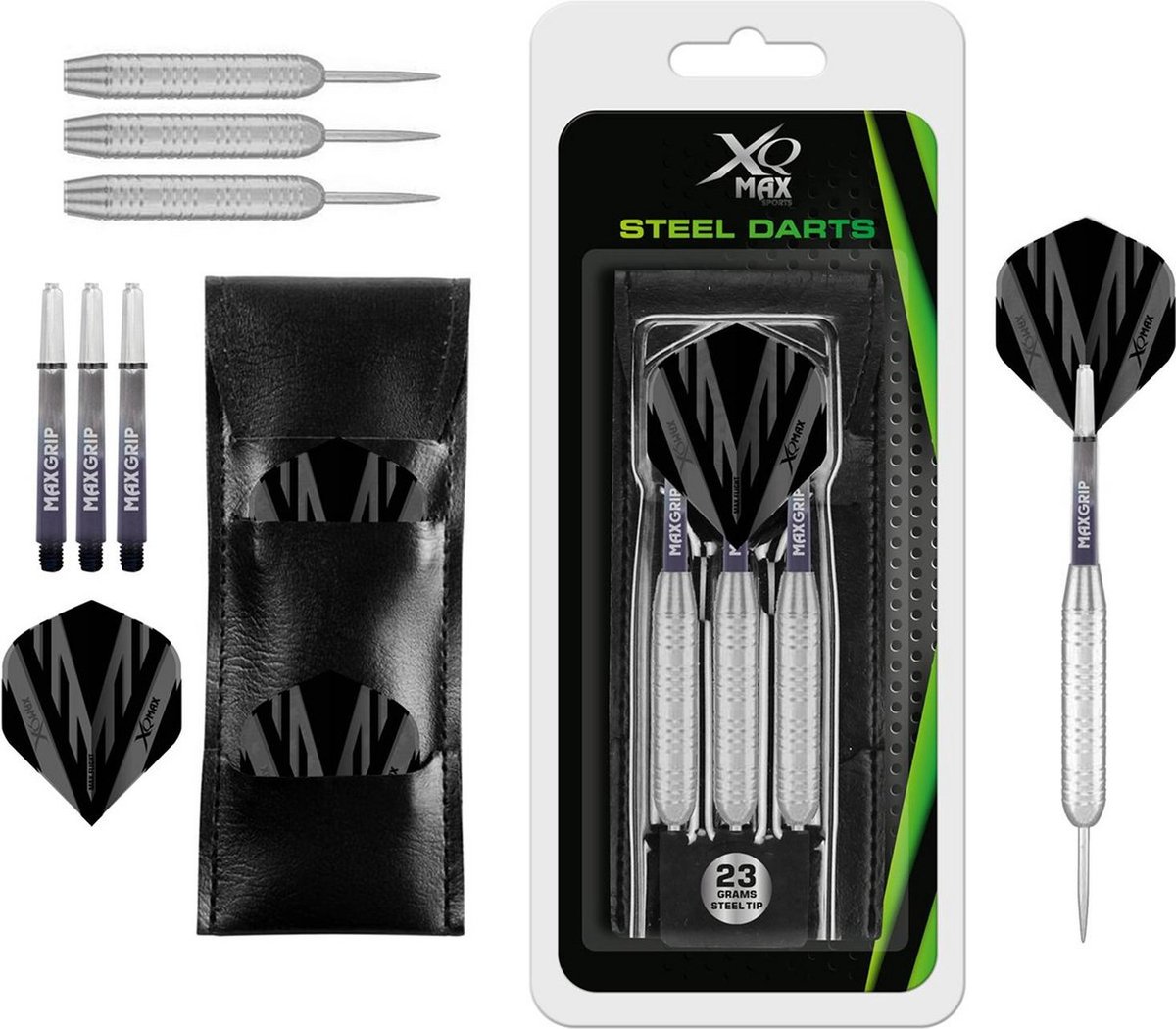 XQMax Silver Coated Darts - Dartpijlen - 23 gram - zilver/groen