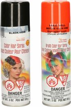 Haarverf/haarspray - 2x - oranje/zwart - spuitbus - 125 ml - Carnaval/Halloween