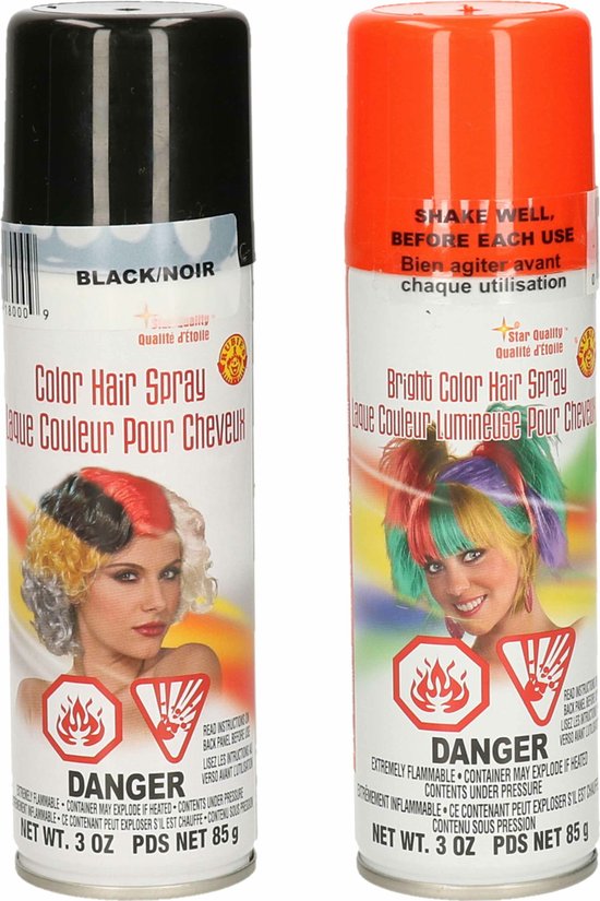 Teinture pour cheveux/ laque pour cheveux - 2x - orange/noir - bombe  aérosol - 125 ml