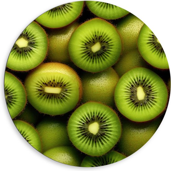 Dibond Muurcirkel - Eten - Fruit - Kiwi - Groen - 80x80 cm Foto op Aluminium Muurcirkel (met ophangsysteem)