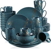 Bol.com ShopbijStef Lovecasa Donkergroene Porseleinen Serviesset voor 6 Personen - Elegant Diner - Goudspatten Ontwerp - Hoogwaa... aanbieding