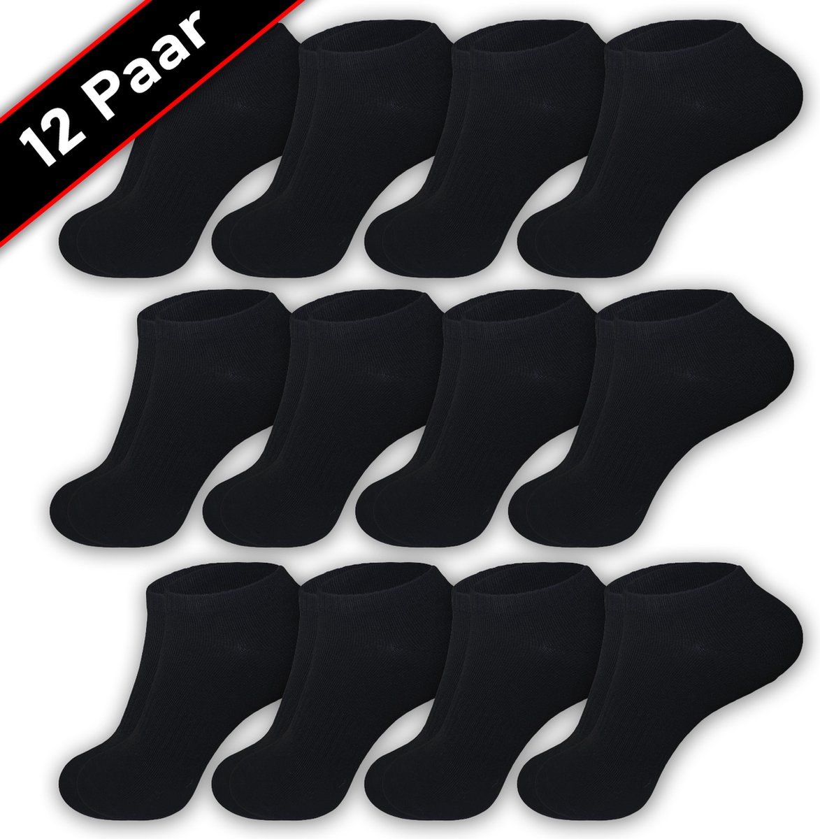 Blacktag - Enkelsokken - Sokken - Sneakersokken - Maat 41/45 - 12 Paar - Zwart – Katoen