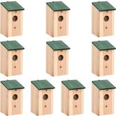 The Living Store Vogelhuisjes - Hout - Set van 10 - 12 x 12 x 22 cm - Groen dak