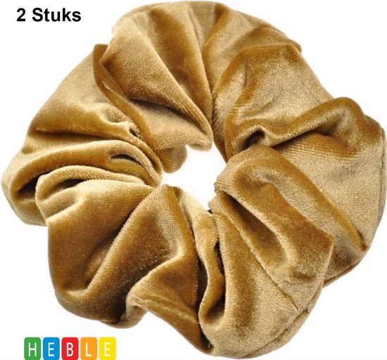 *** 2x Velvet Goud Oker - Scrunchie - Haarwokkel - Haar Mode - van Heble® ***