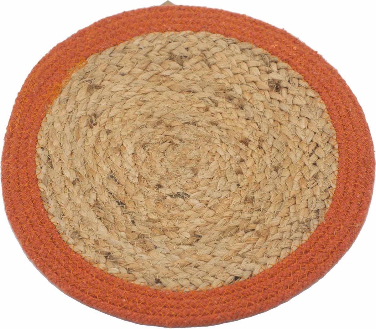 4x Natuurlijke Placemat - Jute & Katoen 30cm - Oranje Rand
