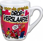 Mok - Snoep - Voor de grootste dropverslaafde - Cartoon - In cadeauverpakking met gekleurd krullint