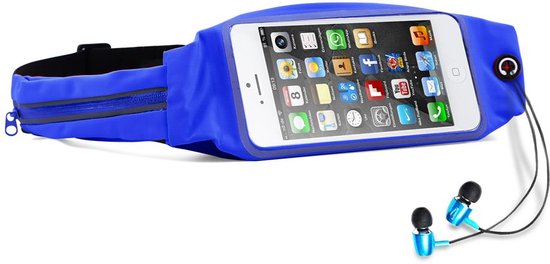 Cadorabo Sport fanny pack met fles zak en zak voor mobiele telefoons in ZOET BLAUW - Verstelbare lengte taille zak fanny pack mobiele telefoon zak en ritssluiting