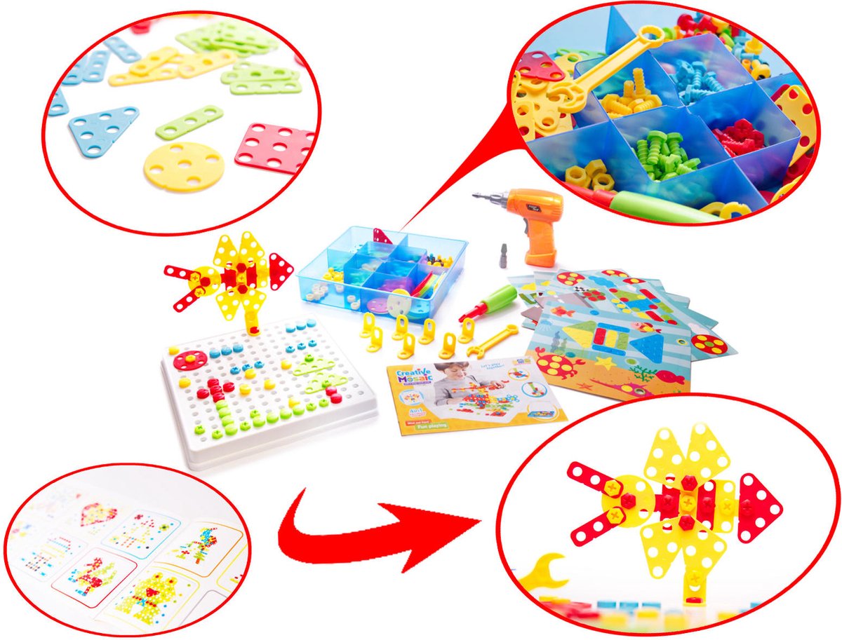 Constructie Bouwset 261-delig – Educatief Doe-Het-Zelfpakket voor Kinderen – Met Boormachine, Schroevendraaier & Gereedschapskoffer – Creatieve 3D Bouwpuzzel — afbeelding 10