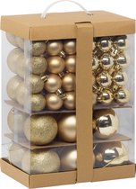 Boules de Noël - 60x pcs - 4, 6, 7 et 8 cm - or - plastique - Paquet de boules de Noël