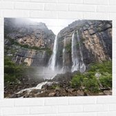 Muursticker - Rotsen - Waterval - Stenen - Bomen - 100x75 cm Foto op Muursticker