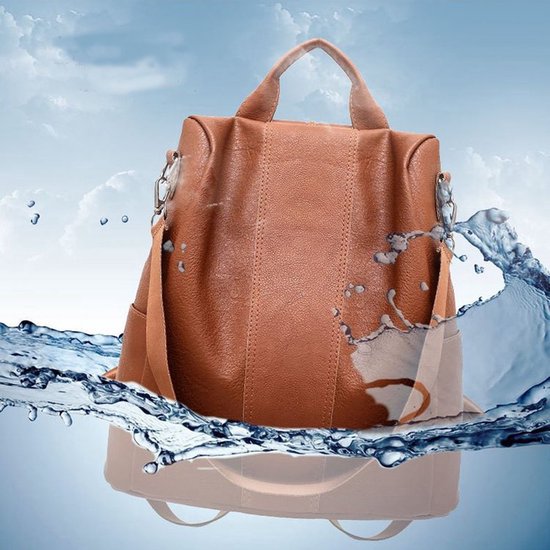 HUA ANGEL Anti-Diefstal Leren Rugzak Dames - Medium 3-in-1 Schoudertas Met Veel Vakken