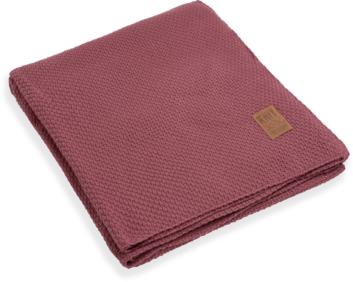 Knit Factory Jesse Gebreid Plaid XL - Woondeken - plaid - Wollen deken - Kleed - Stone Red - 195x225 cm